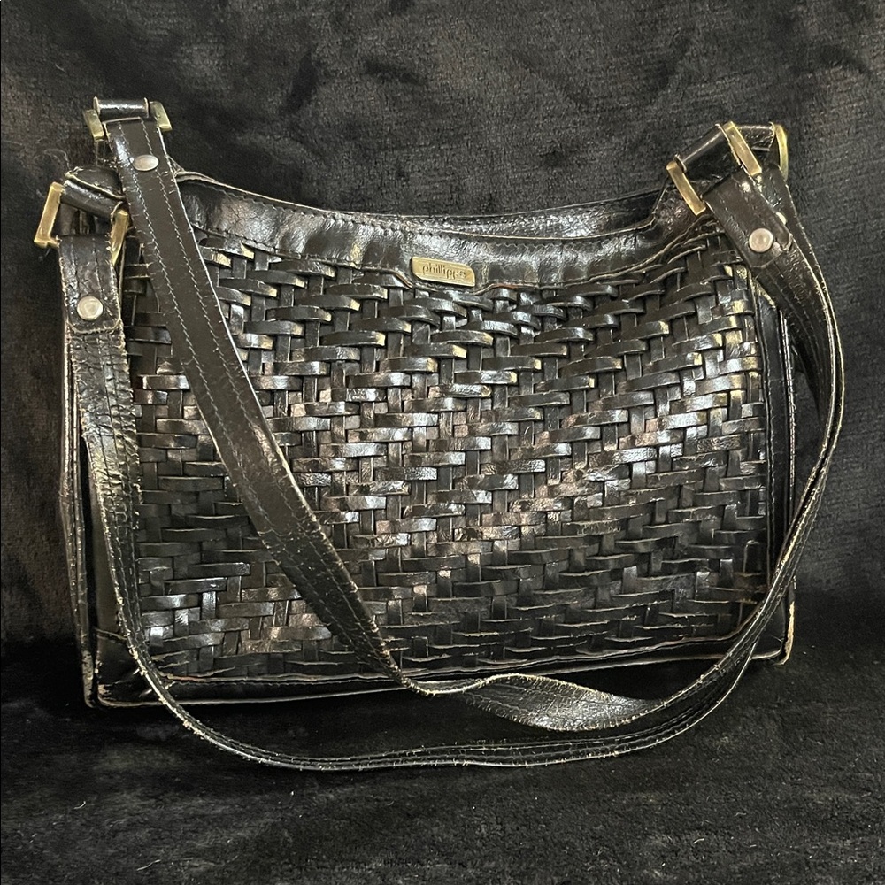 Elegant Black Woven Leather Shoulder Bag